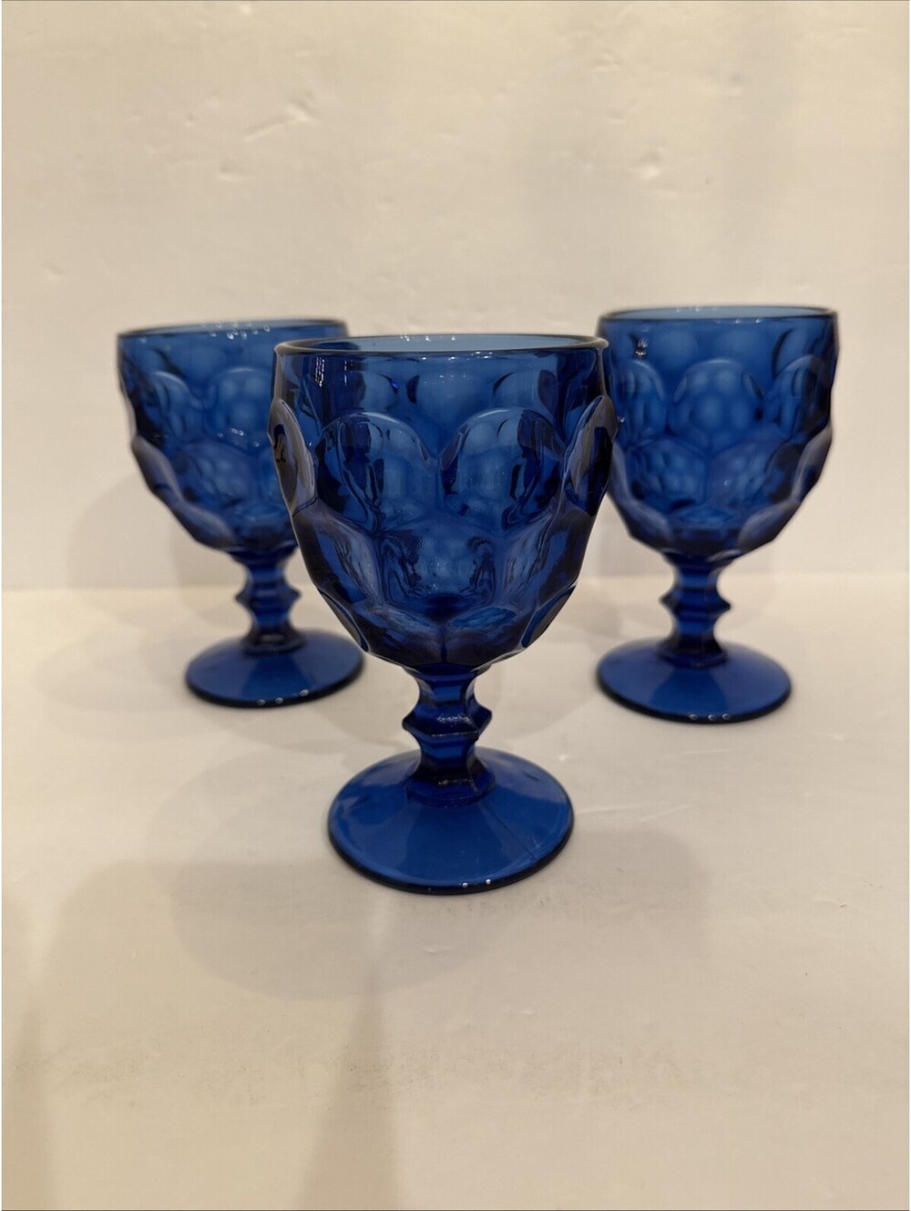 Imperial Glass (3) Provincial Cobalt Blue Goblets 7oz 5 3/4" H By 3 3/8" W Rare